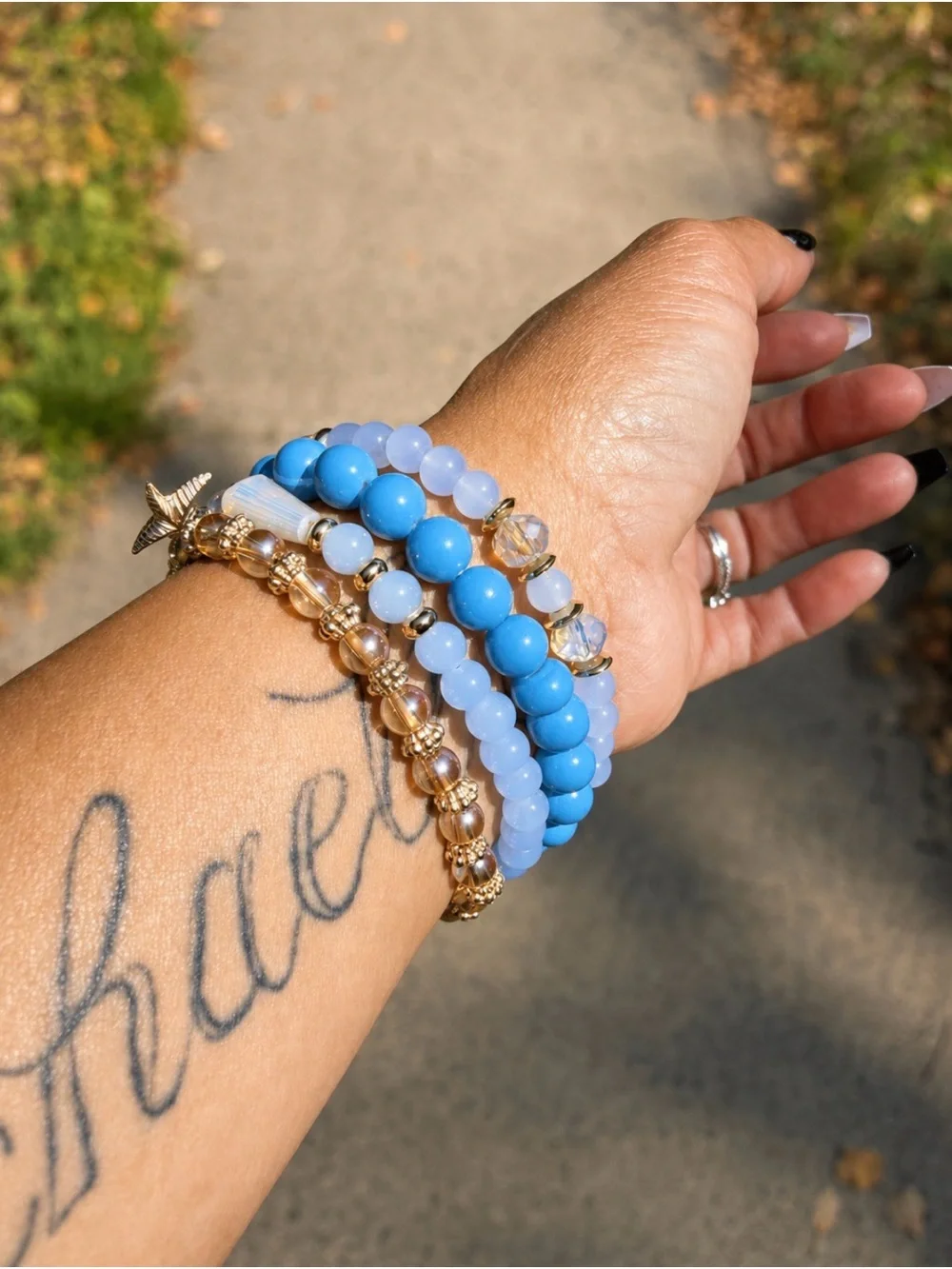 Beach Starfish Charm Bracelet Stack in Blue and Gold